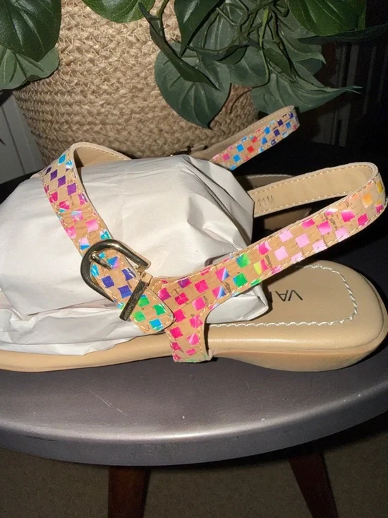 Van Eli Multicolor Mosaic T‑Strap Sandals - Beige/Multicolor Size 11 M - Picture 6 of 11